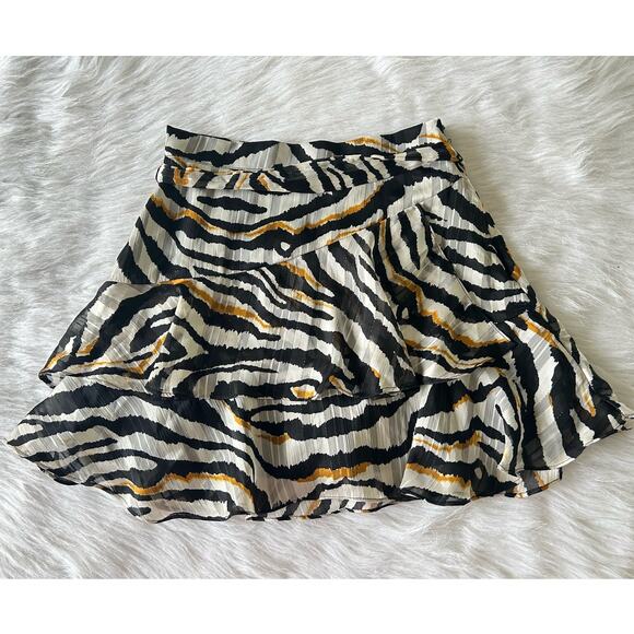 Bishop & Young Anthropologie Aster Ruffle Mini Skirt Zebra Gold Print Size Small - Picture 5 of 9